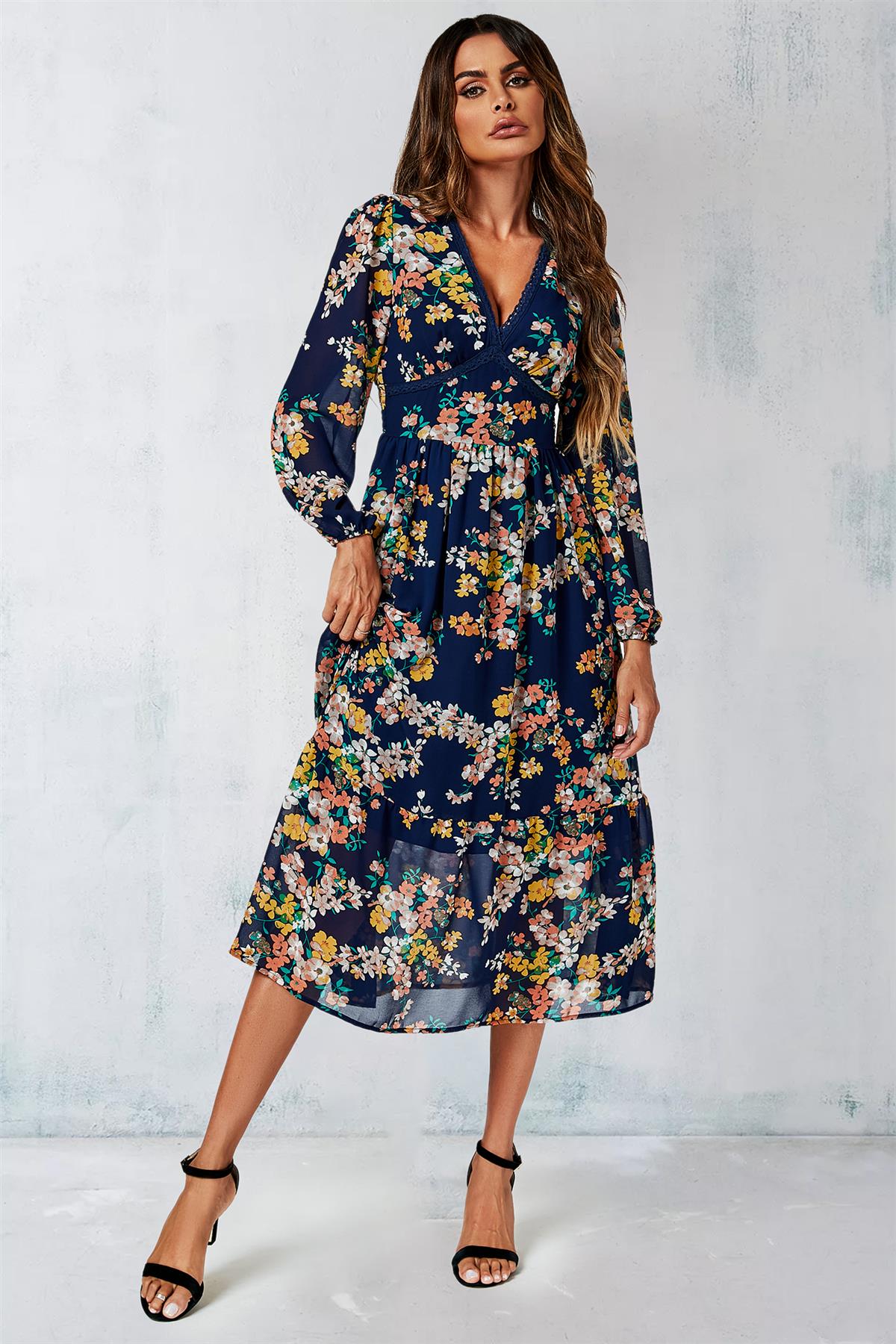 Floral long sleeve dress maxi hotsell