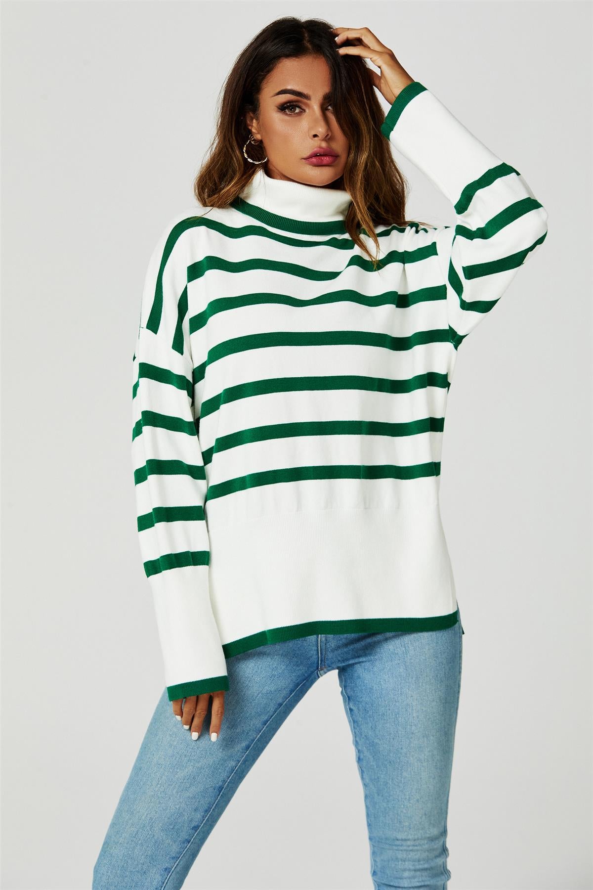 Green and white outlet striped jumper