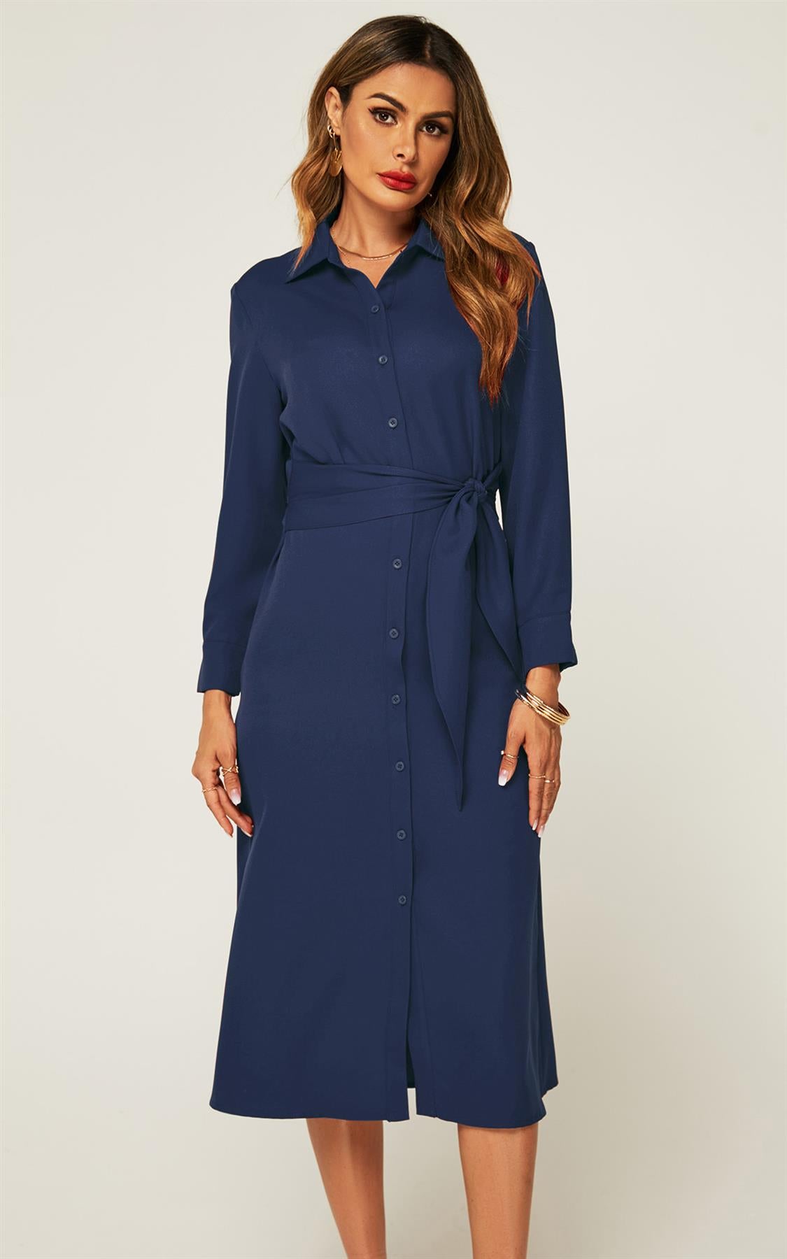 Long navy shirt dress hotsell