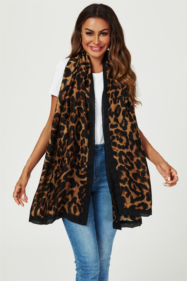 Leopard Print Scarf In Brown & Black