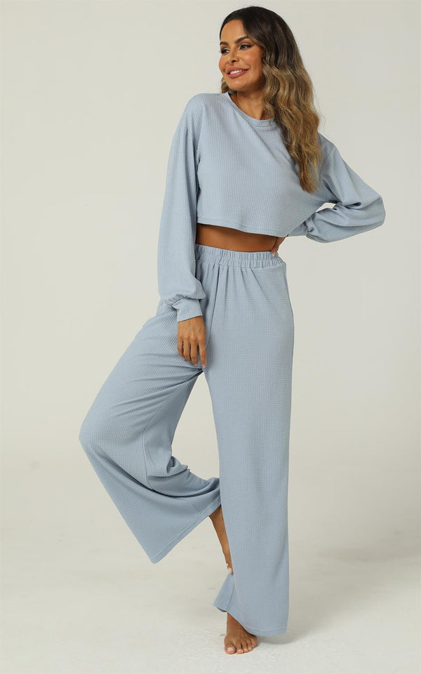 Kombiteil aus gewebtem Crinkle-Crop-T-Shirt und Hose mit weitem Bein