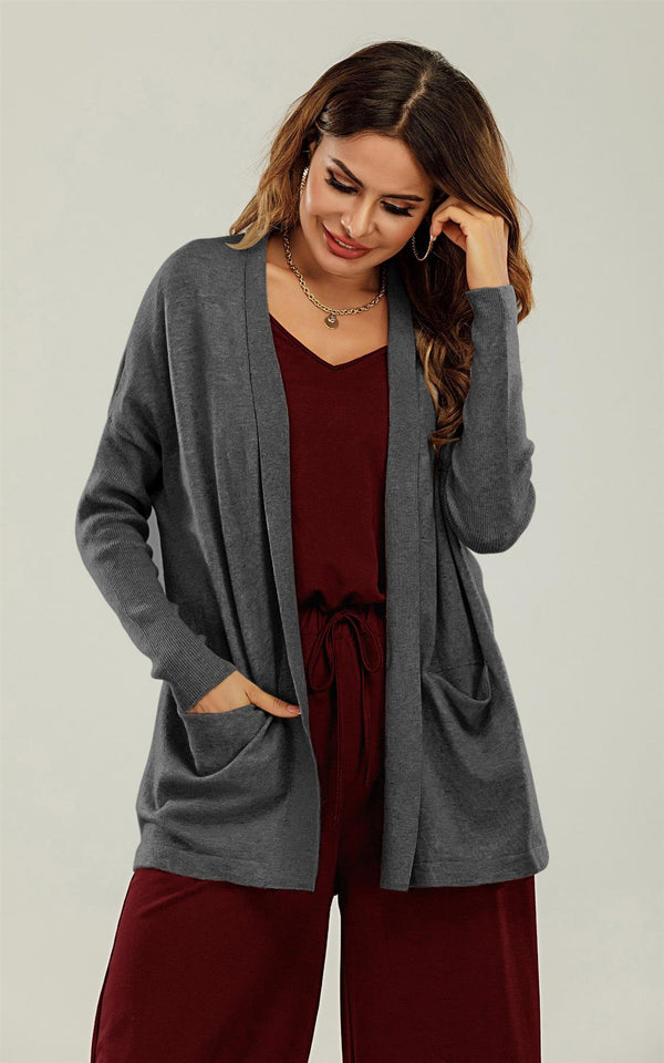 Klassischer offener Cardigan aus Wollmischung in Anthrazitgrau