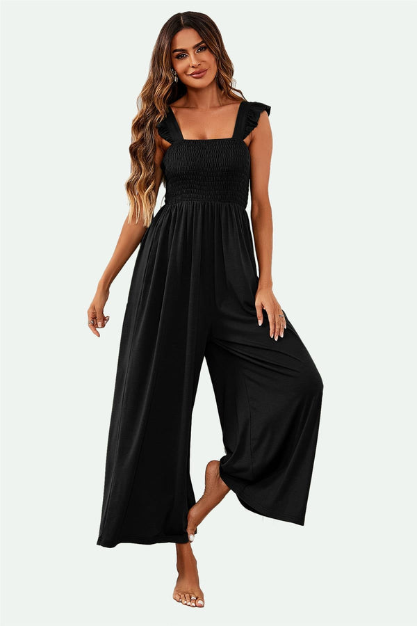 Jumpsuit met bandjes en ruches in zwart