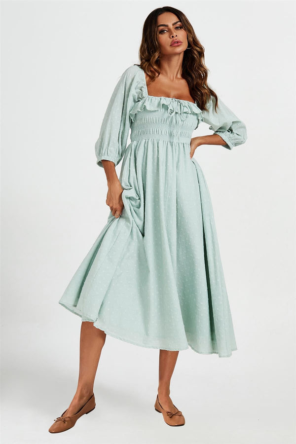 Midikleid mit Rüschendetail und quadratischem Ausschnitt in Hellgrün