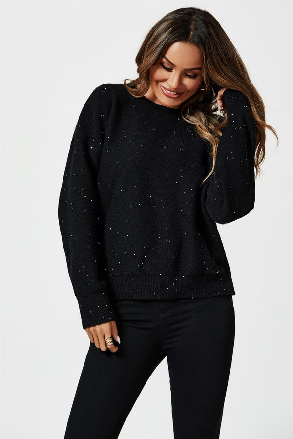 Scatter Sequin Jumper Top In Black