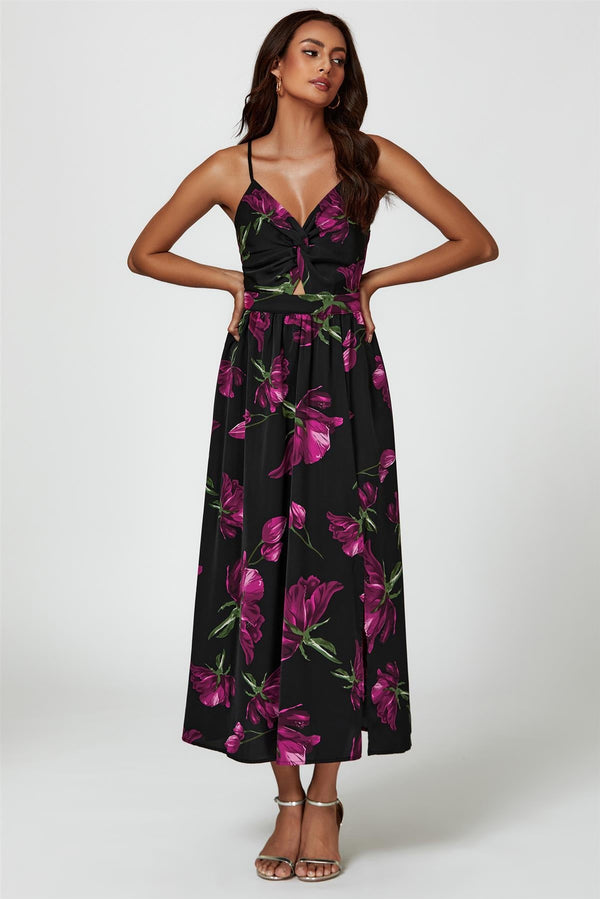 Maxikleid mit Blumenmuster in Schwarz