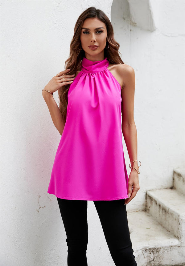 Neckholder-Top mit Bindeband hinten in Magenta
