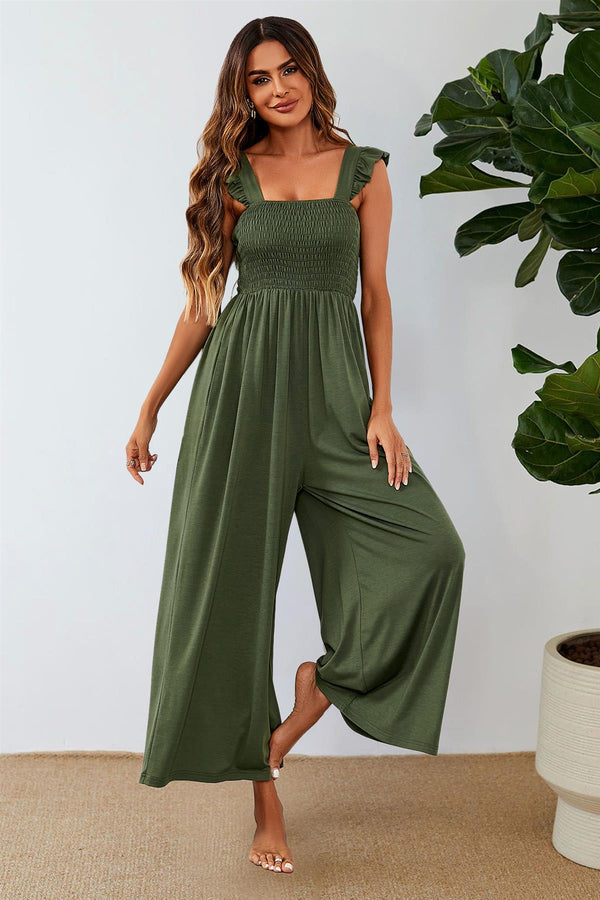 Jumpsuit mit Rüschendetail und Trägern in Olivgrün 