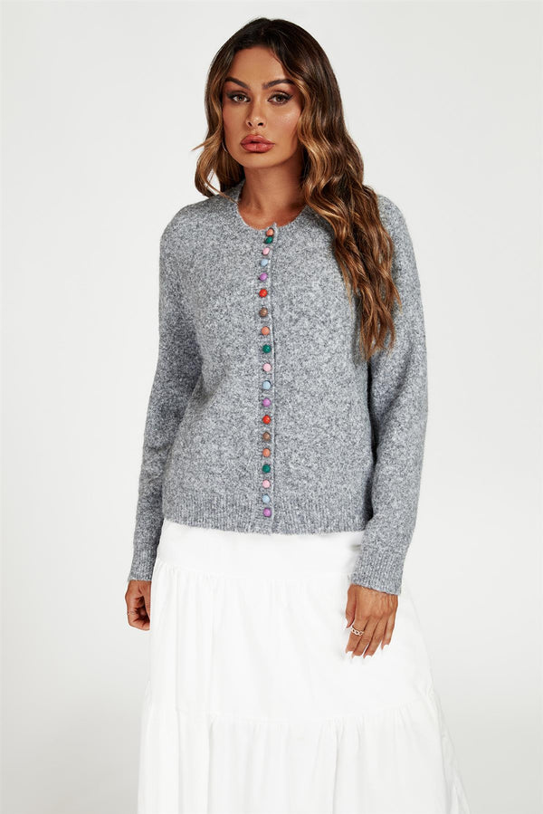 Rainbow Buttons Cardigan In Grey