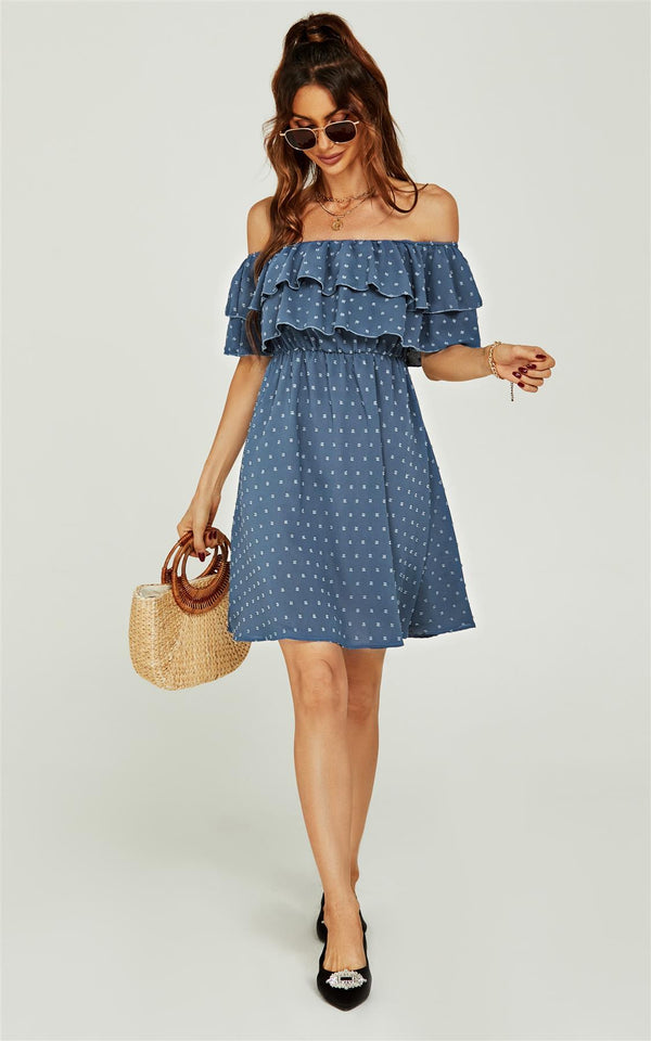 Bardot Frill Mini Dress In Blue