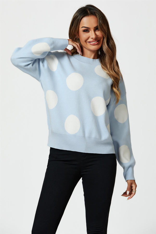 Dot Pattern Knitted Jumper In Blue