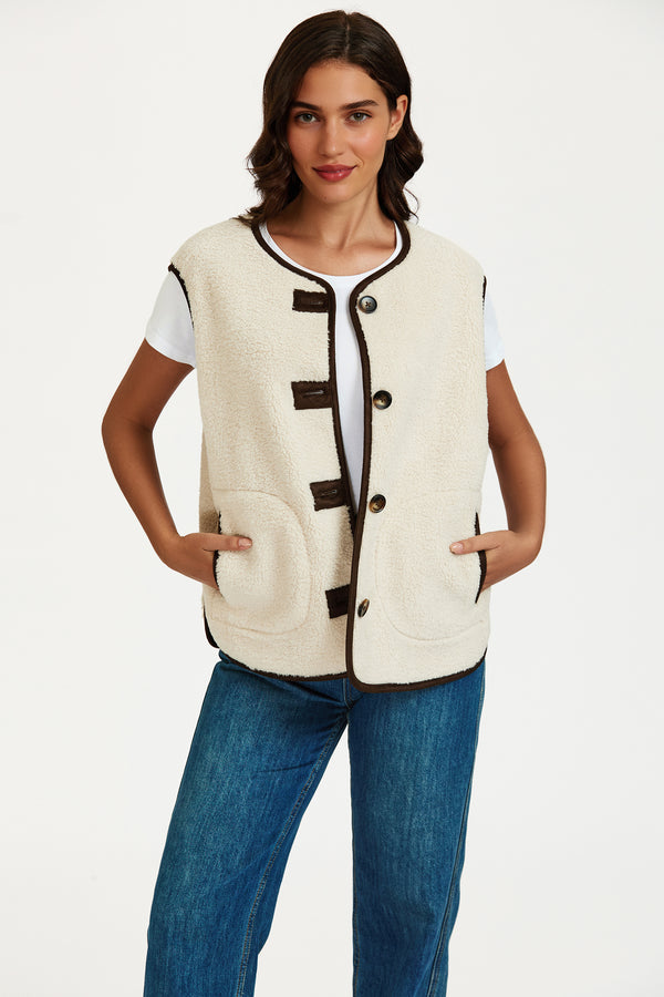 Faux Shearling Waistcoat In Cream