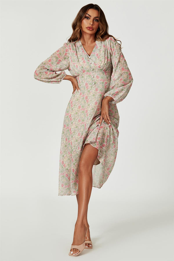 Langärmliges Maxikleid mit Blumenmuster in Multi
