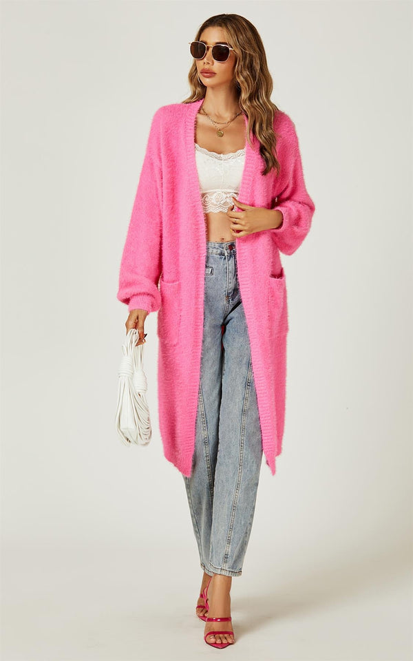 Entspannter, gemütlicher, weicher Cardigan in Fuchsia-Pink