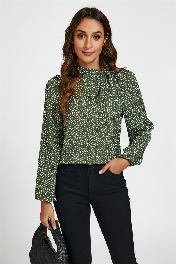 Floral Print Side Tie Blouse Top In Olive