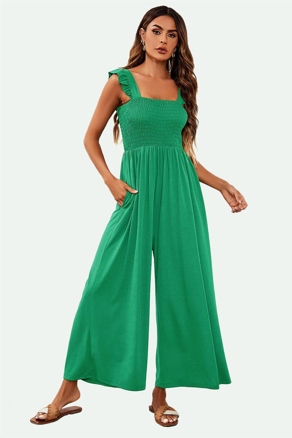 Jumpsuit met bandjes en ruches in groen