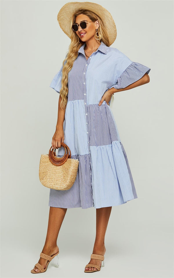 Lässiges Hemdkleid mit Streifenmuster in Blau und Marineblau