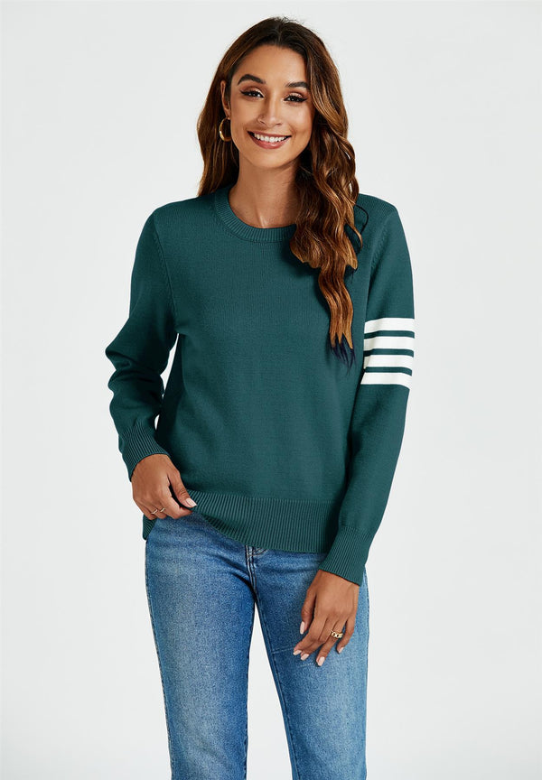 Stripe Pattern Jumper Top In Dark Green