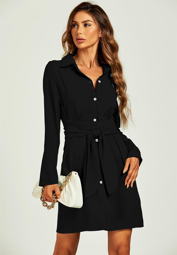 Hemd-Mini-Wickelkleid In Schwarz