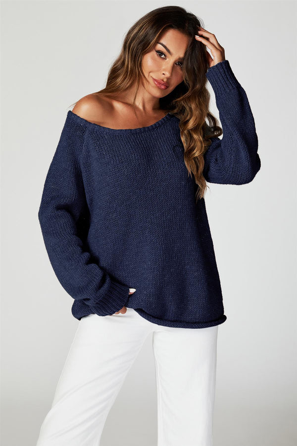 Comfy Jumper Top In Navy