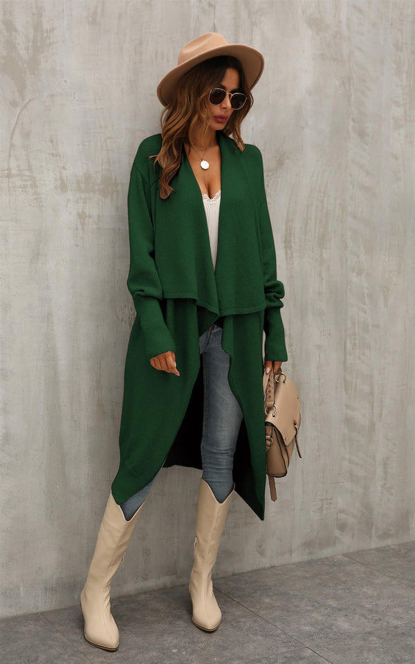 Dunkelgrüner Oversize-Cardigan mit groben Falten