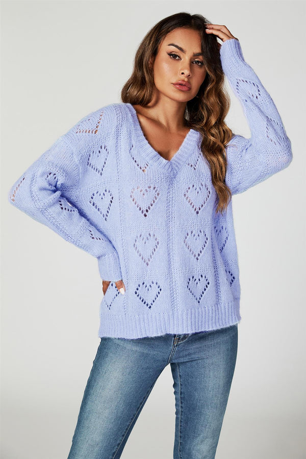 Pullover mit Herzmuster in Blau