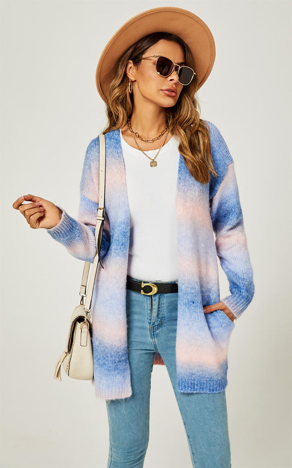 Blau-rosa Regenbogen-Midi-Cardigan