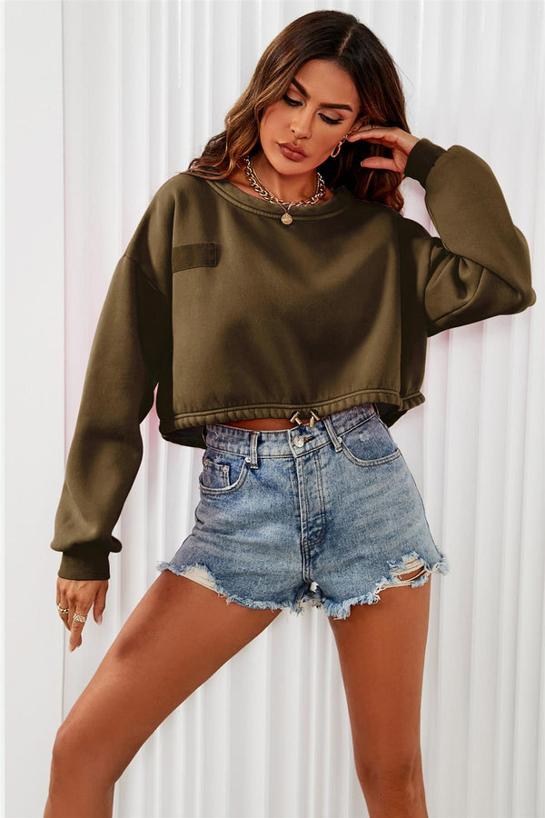 Perfekt übergroßes, kurzes Sweatshirt in Khaki 