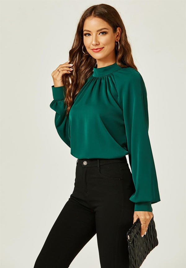 Neckholder-Langarm-Bluse in Grün