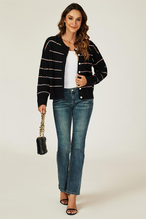 Rainbow Stripe Knitted Cardigan In Black