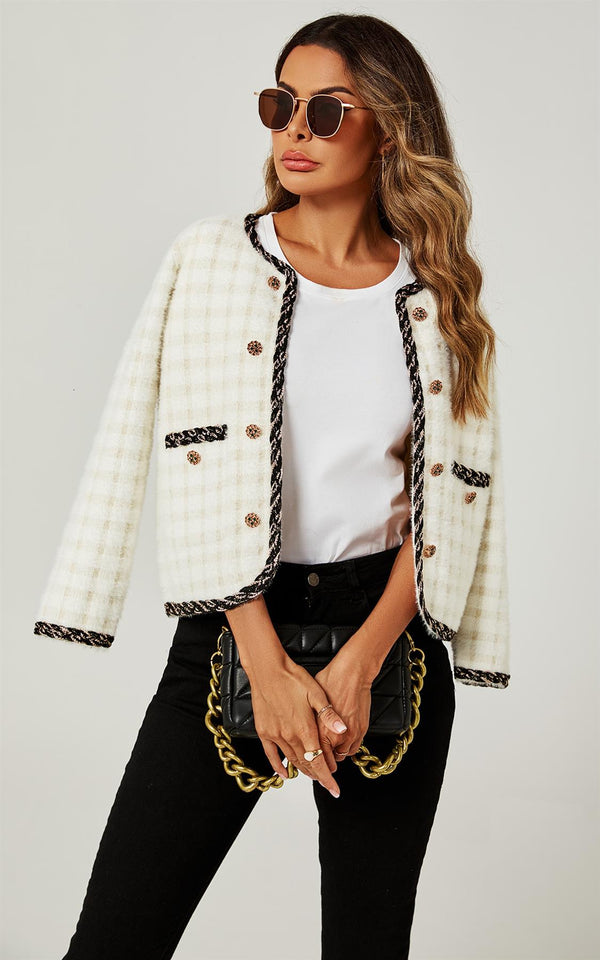 Gerade Bouclé-Jacke in Weiß