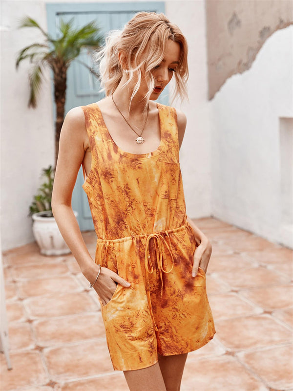 Tie Dye Relaxed Summer Playsuit In Orange