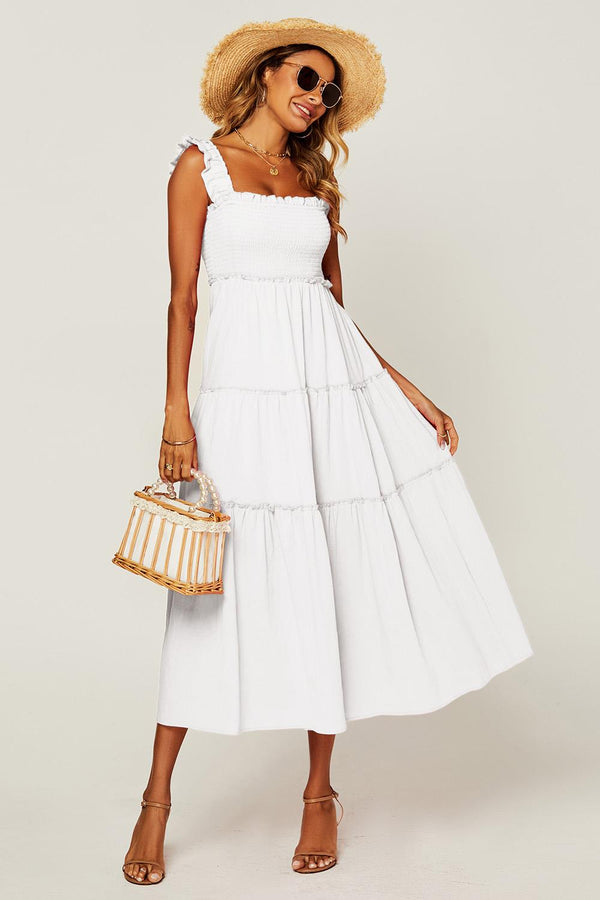 Hem Detail Tiered Maxi Dress In White