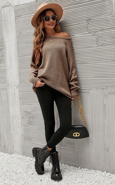 Bequemes Pullover-Top in Dunkelbeige